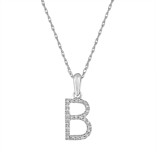 14K WHITE GOLD DIAMOND B INITIAL PENDANT