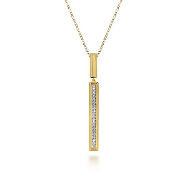 14K YELLOW GOLD ELONGATED PYRAMID .13CTW DIAMOND DROP NECKLACE