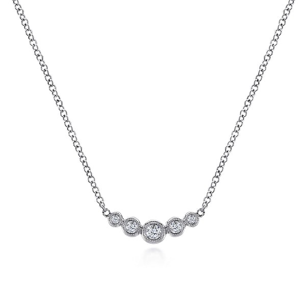 14K WHITE GOLD DIAMOND CURVED BAR NECKLACE