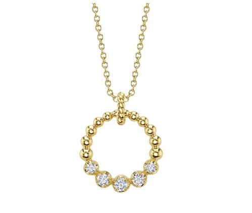 14K YELLOW GOLD DIAMOND CIRCLE CROWN SET PENDANT