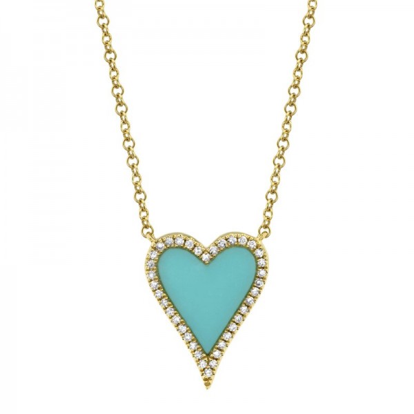 14K YELLOW GOLD DIAMOND & COMPOSITE TURQUOISE HEART NECKLACE