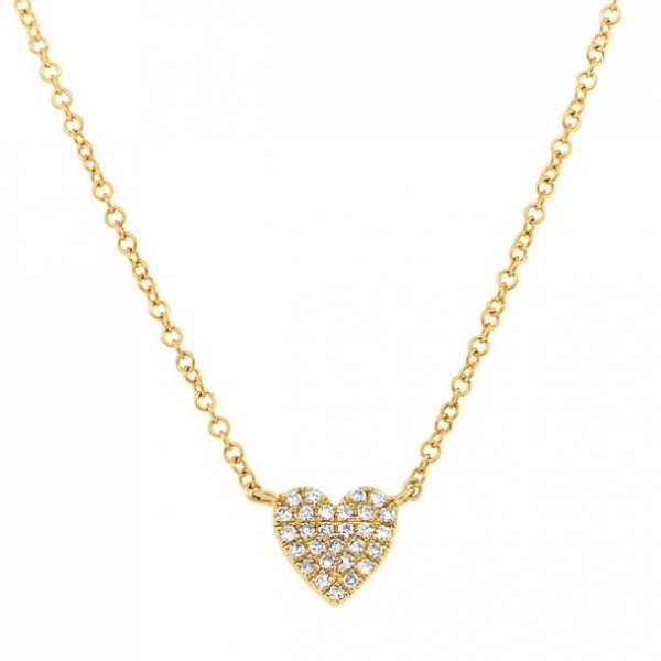 14K YELLOW GOLD DIAMOND PAVE HEART NECKLACE