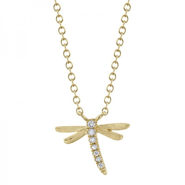 14K YELLOW GOLD DIAMOND DRAGONFLY PENDANT