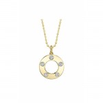 14K YELLOW GOLD DIAMOND CIRCLE NECKLACE WITH FACETED BALL CHAIN