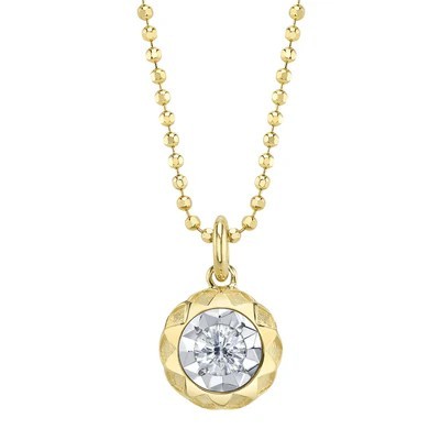 14K YELLOW GOLD ILLUSION HEAD PENDANT ON FACETED BALL CHAIN