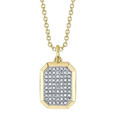 14K YELLOW GOLD GEO DOG TAG NECKLACE .47ctw