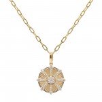 14K YELLOW GOLD DIAMOND STARBURST DISC PENDANT NECKLACE