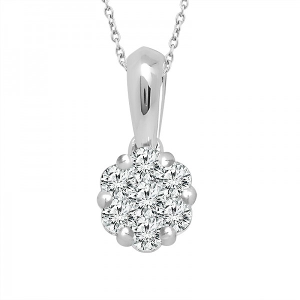IDEAL COLLECTION 14K WHITE GOLD DIAMOND FLOWER CLUSTER PENDANT