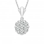 IDEAL COLLECTION 14K WHITE GOLD DIAMOND DIAMOND CLUSTER FLOWER PENDANT