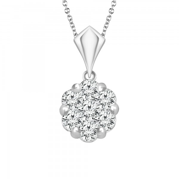 IDEAL COLLECTION 14K WHITE GOLD DIAMOND DIAMOND CLUSTER FLOWER PENDANT