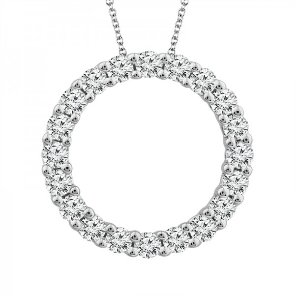 IDEAL COLLECTION 14K WHITE GOLD DIAMOND CIRCLE PENDANT