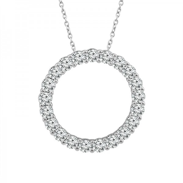 IDEAL COLLECTION 14K WHITE GOLD DIAMOND CIRCLE PENDANT