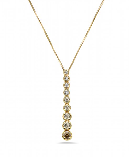 14K YELLOW GOLD DIAMOND GRADUATED EMBERLIGHT BROWN DANGLE PENDANT