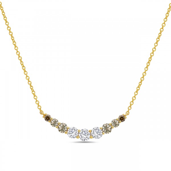 14K YELLOW GOLD EMBERLIGHT WHITE & BROWN DIAMOND SMILE NECKLACE
