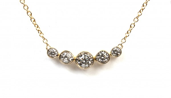 14K YELLOW GOLD DIAMOND CURVED BAR NECKLACE