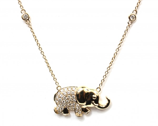 14K YELLOW GOLD DIAMOND ELEPHANT STATION NECKLACE