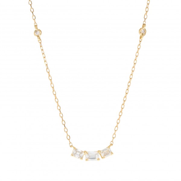 18K YELLOW GOLD EMERALD CUT DIAMOND NECKLACE