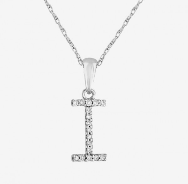 14K WHITE GOLD DIAMOND INITIAL I PENDANT