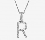 14K WHITE GOLD DIAMOND R INITIAL PENDANT