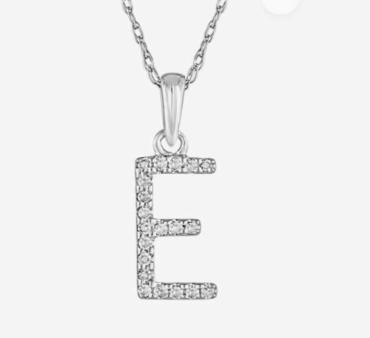 14K WHITE GOLD DIAMOND E INITIAL PENDANT