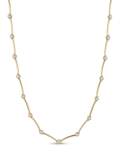 14K YELLOW GOLD DIAMOND STATION BAR NECKLACE