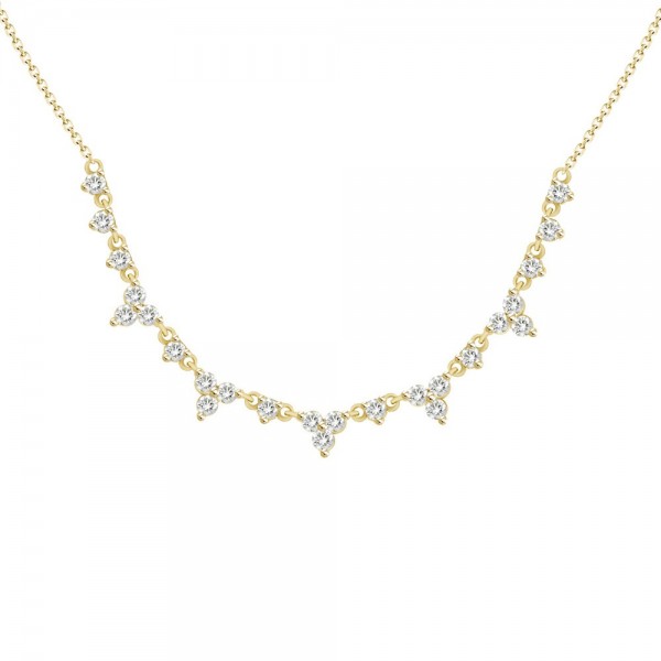 14K YELLOW GOLD DIAMOND CLUSTER NECKLACE
