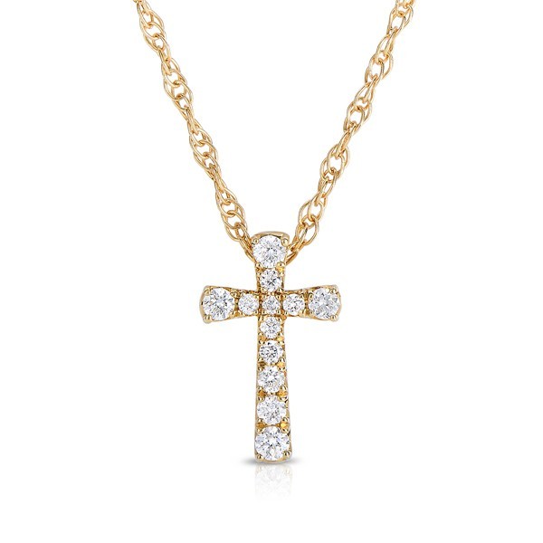 14K YELLOW GOLD DIAMOND CROSS PENDANT