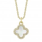 14K YELLOW GOLD DIAMOND AND MOTHER OF PEARL CLOVER NECKLACE