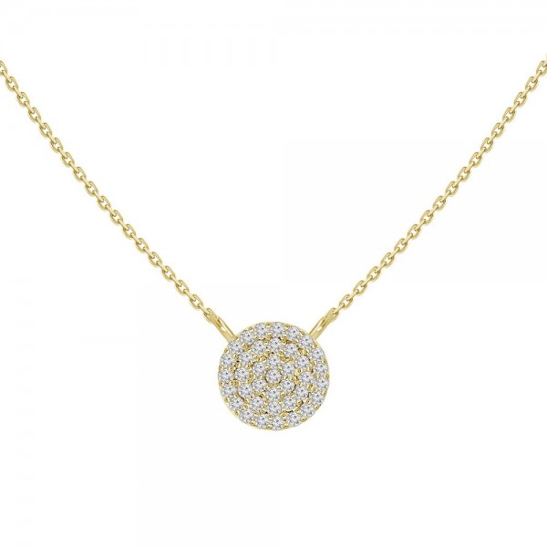 14K YELLOW GOLD DIAMOND PAVE DISC PENDANT .12CTW