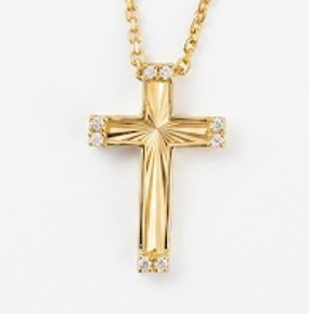 14K YELLOW GOLD DIAMOND CROSS PENDANT .03CTW