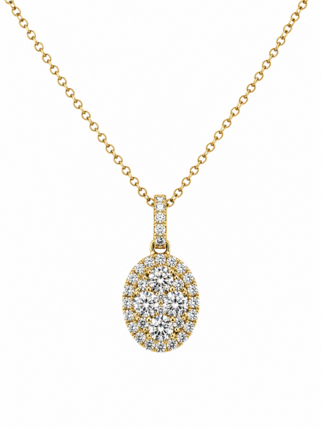 14K YELLOW GOLD DIAMOND OVAL CLUSTER PENDANT