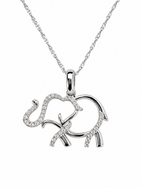 14K WHITE GOLD DIAMOND ELEPHANT PENDANT