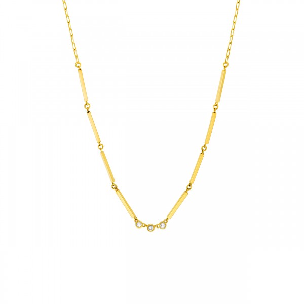 14K YELLOW GOLD DIAMOND RECTANGULAR BAR LINK NECKLACE