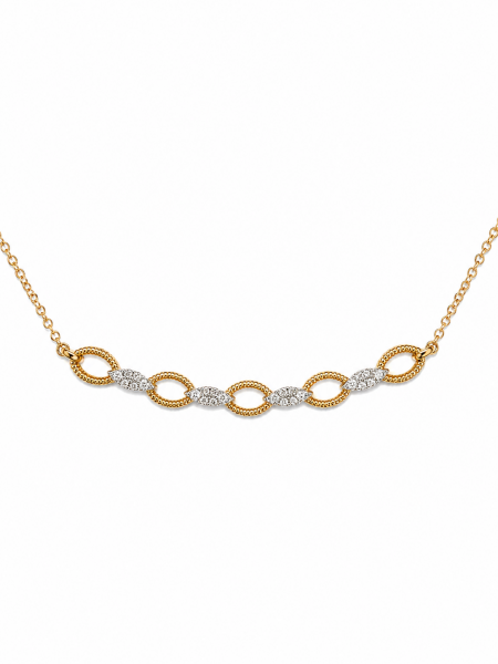 14K YELLOW GOLD DIAMOND LINK BAR NECKLACE