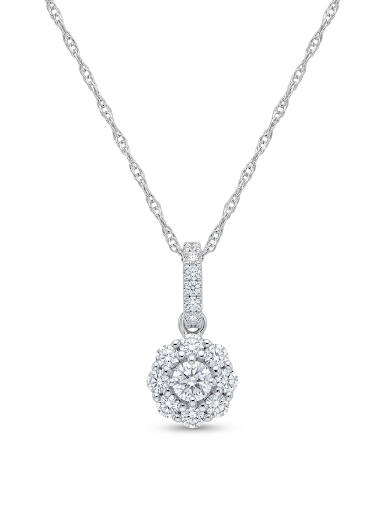 14K WHITE GOLD DIAMOND FLOWER PENDANT