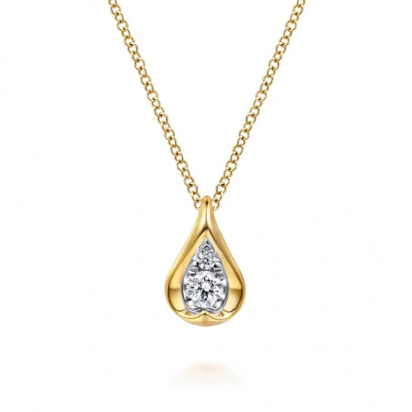 14K TWO TONED DIAMOND TEARDROP PENDANT