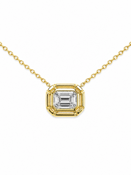 14K YELLOW GOLD EMERALD CUT DIAMOND PENDANT