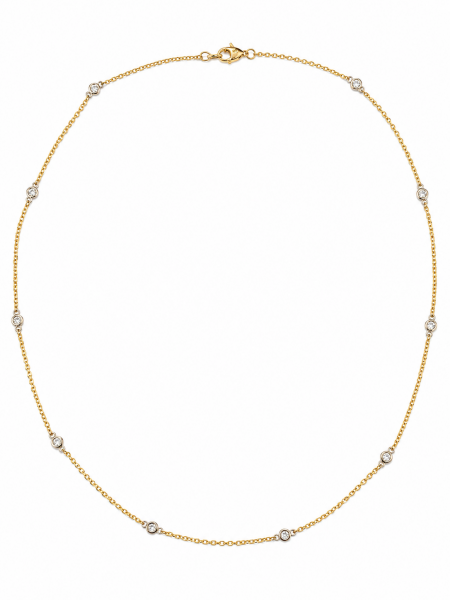 14K TWO TONE DIAMOND STATION NECKLACE