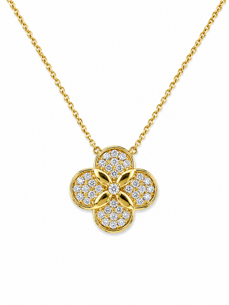 14K YELLOW GOLD DIAMOND FLOWER NECKLACE