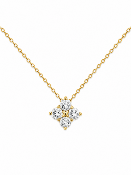 14K YELLOW GOLD DIAMOND CLOVER NECKLACE