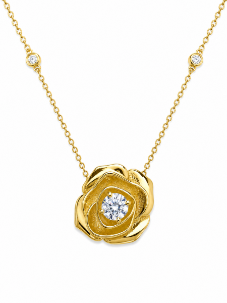 14K YELLOW GOLD DIAMOND FLOWER PENDANT