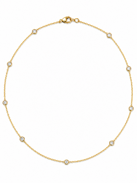 14K TWO TONE DIAMOND STATION NECKLACE