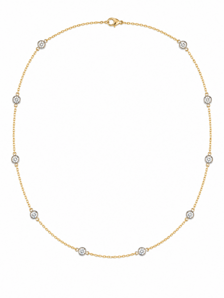 14K TWO TONE DIAMOND STATION NECKLACE