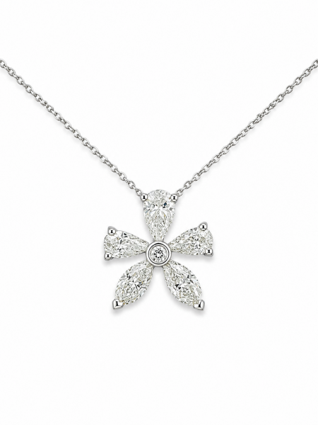 14K WHITE GOLD DIAMOND FLOWER PENDANT