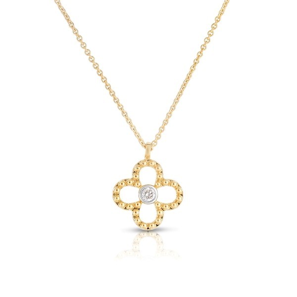 14K YELLOW AND WHITE GOLD DIAMOND CLOVER PENDANT