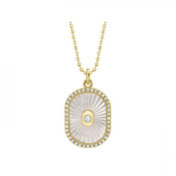 14K YELLOW GOLD DIAMOND & MOTHER OF PEARL PENDANT