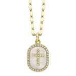 14K YELLOW GOLD DIAMOND & MOTHER OF PEARL CROSS PENDANT