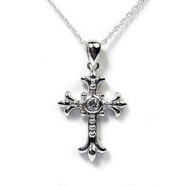 14KW .07Ct Cross Pendant Necklace