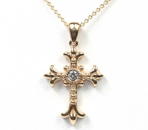 14K Bezel Set Diamond Cross with 18