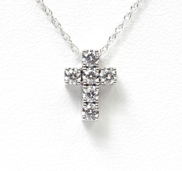 18K White Gold 3/8Ctw Diamond Cross Pendant (6 Diamonds)